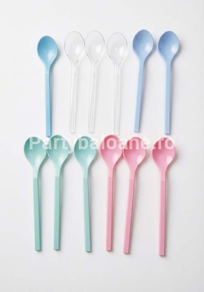 Set 12 Lingurițe Desert din Plastic – Culori Pastelate Mixte