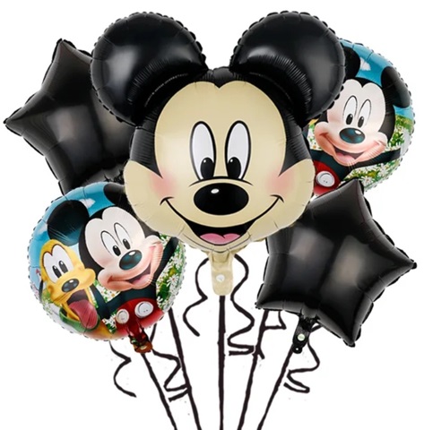 Set 5 baloane folie Mickey Mouse cu stele negre