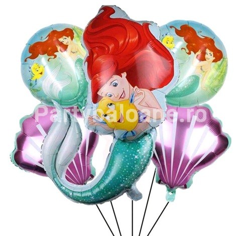 Set 5 baloane folie sirena - Ariel 80 CM
