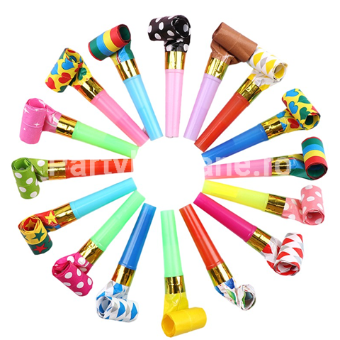 Set 6 Suflatori Petrecere Multicolore Metalizate 8 cm