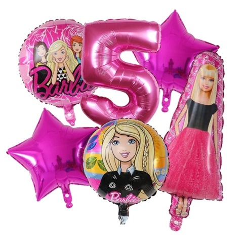 Set 6 baloane folie cu cifra 5 - Barbie