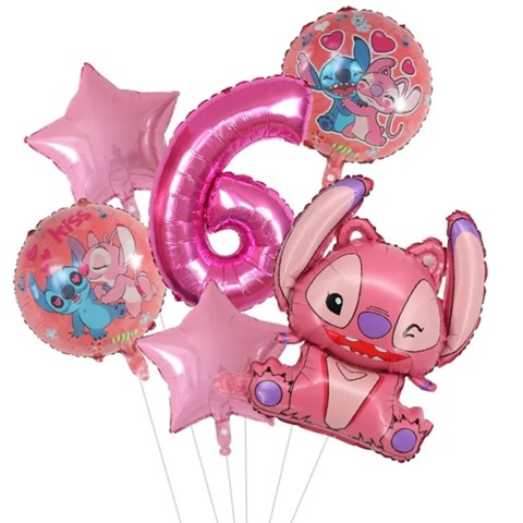 Set 6 baloane folie cu cifra 6 - Stitch Lillo