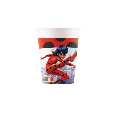 Pahare Party Miraculous (Set 8 buc) - Accesorii Masă 200ml Ladybug Set 8 pahare party din carton cu imprimeu Miraculous Buburuza si Motanul Noir capacitate 200 ml Procos pentru aniversari copii.