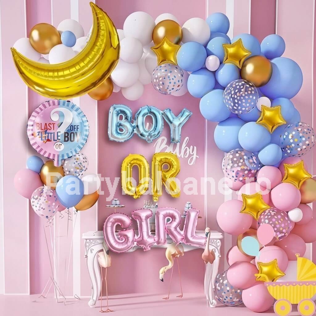 Set Arcada Baloane Gender Reveal Boy Or Girl (Folie si Latex) Set arcada baloane pentru petrecerea de gender reveal cu nuante de roz