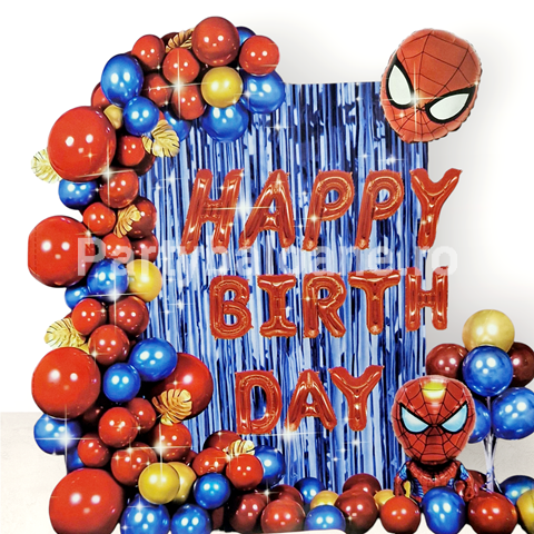 Set aranjament baloane Spiderman cu banner Happy Birthday