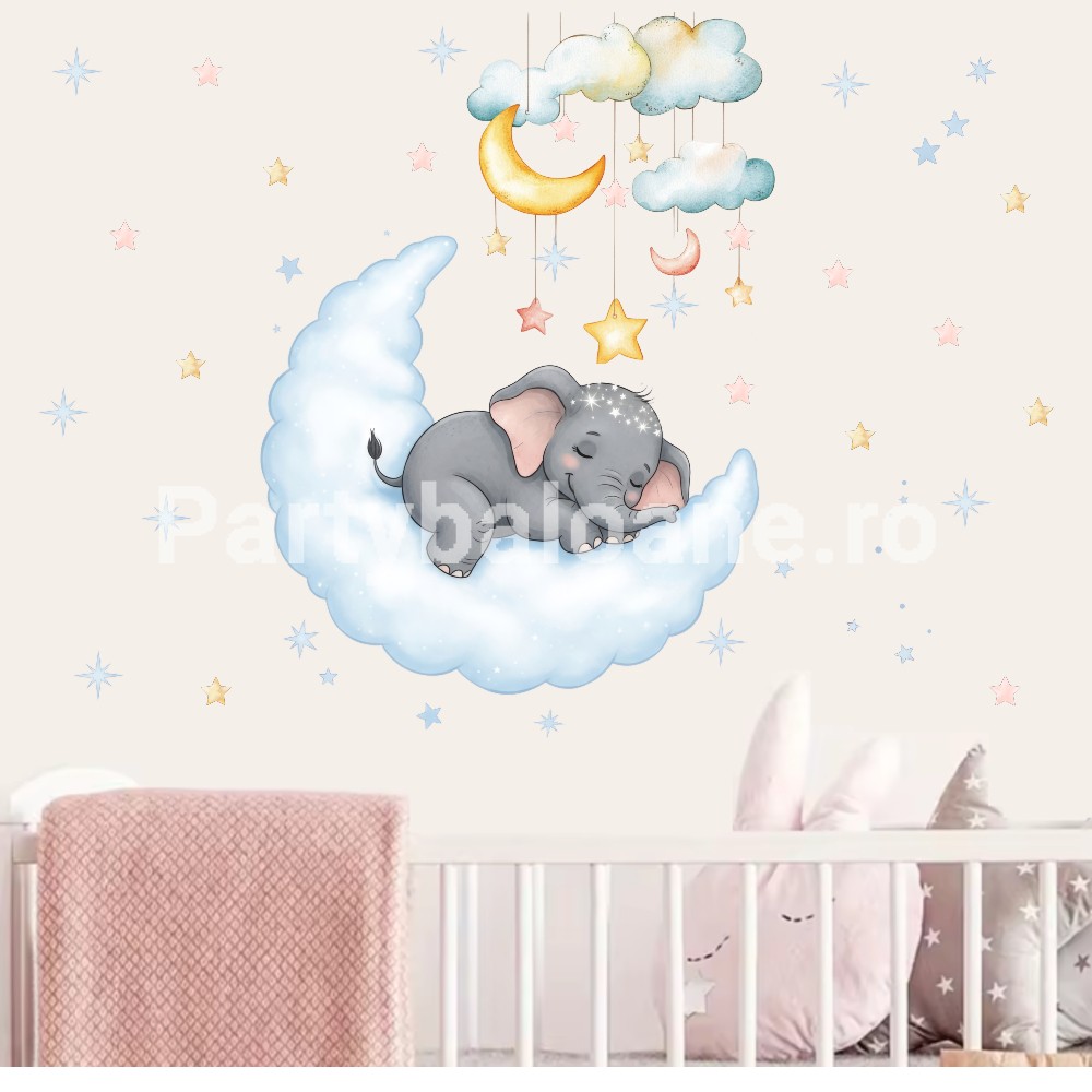 Sticker Perete Elefant pe Lună