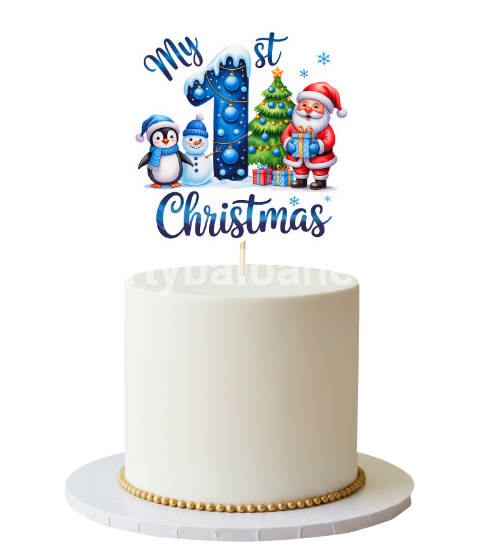 Topper Tort Primul Meu Craciun Albastru (My 1st Christmas) Un topper decorativ mare din carton pentru tortul baietilor