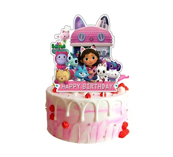 Topper Tort Casa de Papusi a lui Gabi (Carton) 12.5x11 cm Un topper decorativ din carton pentru torturi aniversare cu tematica serialului Casa de Papusi a lui Gabi. Grafica o prezinta pe Gabi