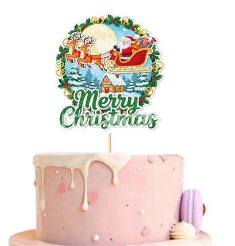 TOPPER PENTRU TORT CU MOS CRACIUN CU SANIE - MERRY CHRISTMAS