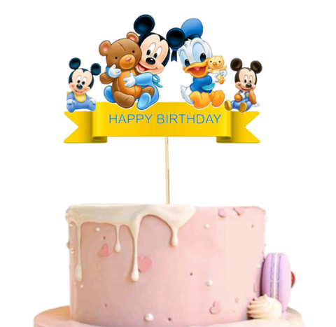 Topper Tort Happy Birthday cu Figurine Animate 14.5x10 cm Topper pentru tort Happy Birthday cu personaj animat soricel si ratusca