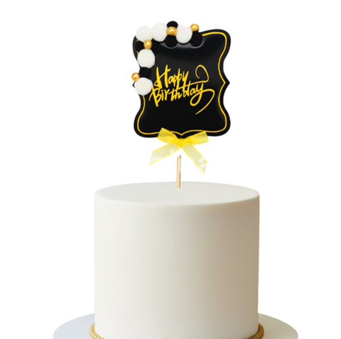 Topper Tort Happy Birthday Negru si Auriu