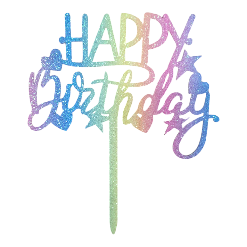 Topper Tort Happy Birthday Curcubeu cu Stele