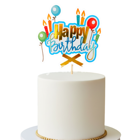 Topper Tort Happy Birthday cu Baloane si Lumanari