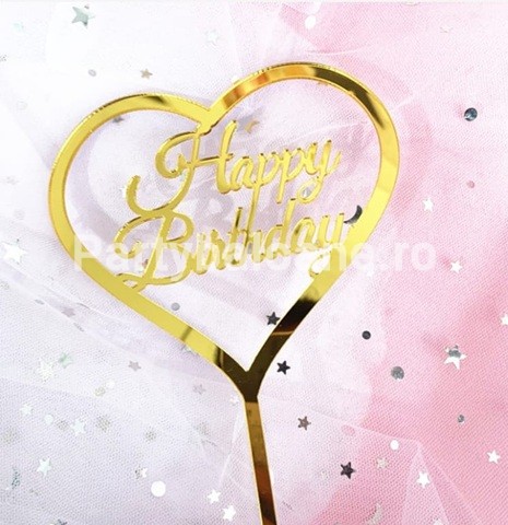 TOPPER PENTRU TORT HAPPY BIRTHDAY INIMA AURIE