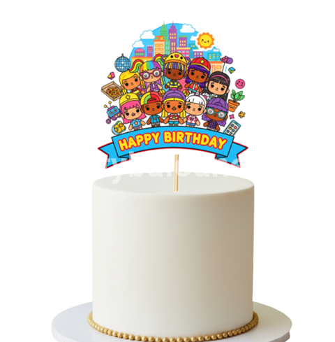 Topper Tort Happy Birthday Toca Boca (Toca Life World) 14 x 13.5 cm Un topper decorativ din carton pentru tortul copiilor