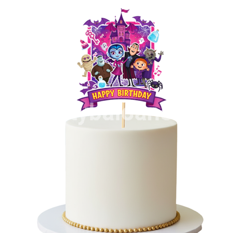 Topper Tort Happy Birthday Hotel Transilvania (Vampirina) 13.5 x 12 cm Un topper decorativ din carton pentru tortul copiilor