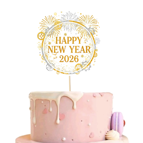 TOPPER PENTRU TORT HAPPY NEW YEAR CU ARTIFICII 2026