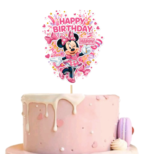 TOPPER PENTRU TORT MINNIE ROZ CU CONFETTY - HAPPY BIRTHDAY