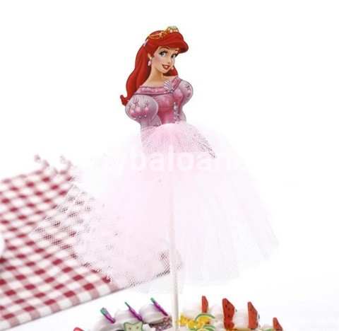 Topper Tort Figurina Sirena cu Fusta Voluminoasa din Tull Roz