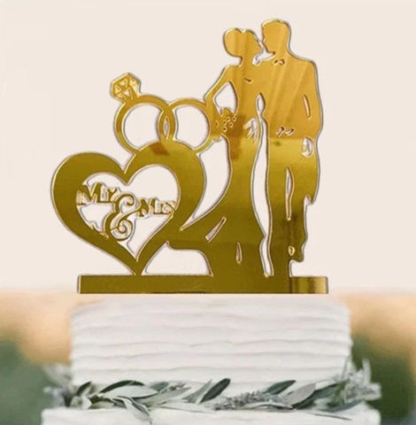 Topper Tort Nuntă Mr & Mrs Auriu