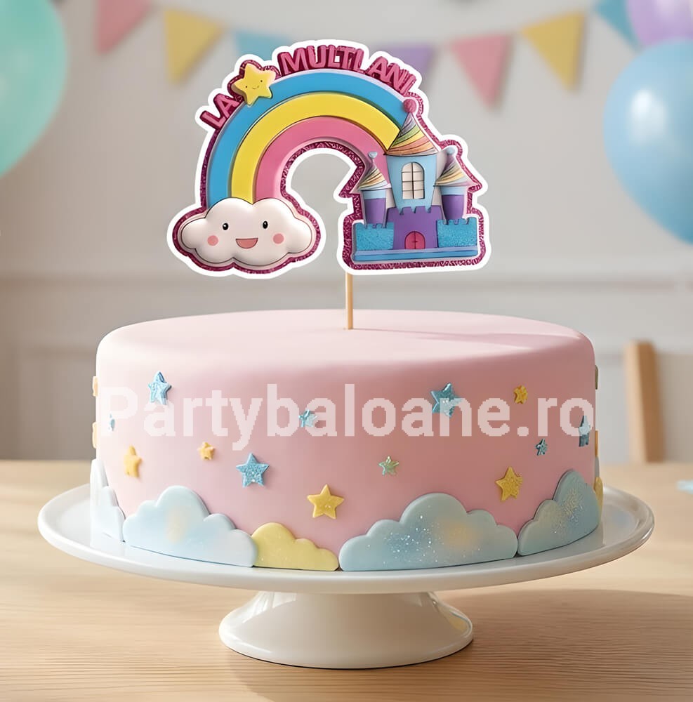 Topper Tort La Mulți Ani cu Curcubeu