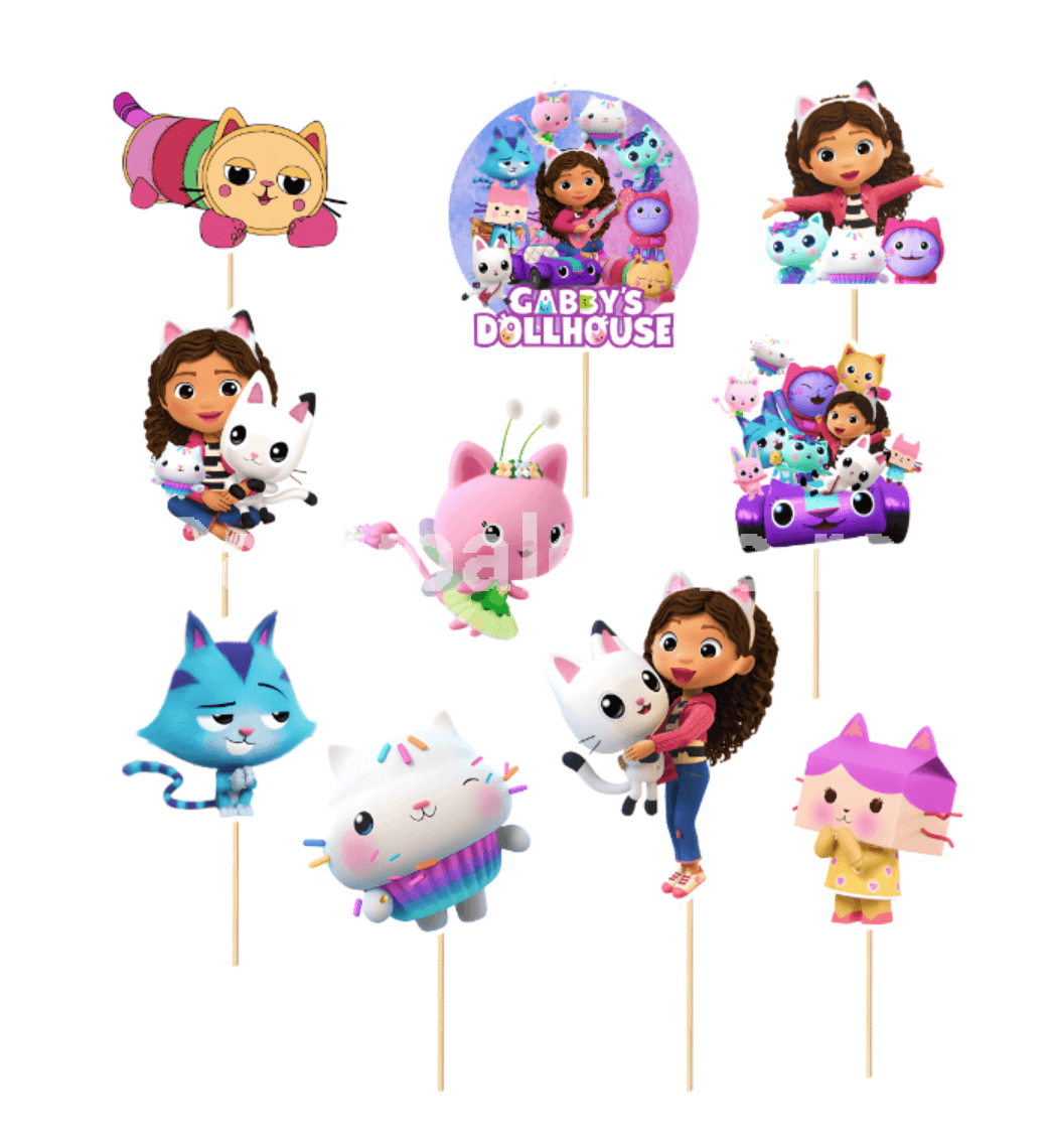 Toppere Tort Casa de Păpuși a lui Gabi (Set 10) - Decor Party Copii Set 10 toppere tort cu personaje din Casa de Papusi a lui Gabi Gabby si pisicile pentru decoratiuni petrecere copii