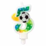 Lumanare Tort Cifra 5 Tematica Fotbal 8.5x4 cm Lumanare aniversara in forma de cifra 5 cu minge de fotbal si suport igienic din plastic