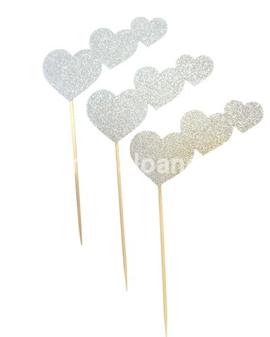 SET 3 TOPPERE CU INIMIOARE - ARGINTII GLITTER