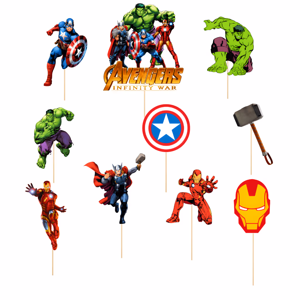 Set 10 Toppere Avengers pentru Decor Tort Premium set 10 toppere avengers decoratiuni tort supereroi