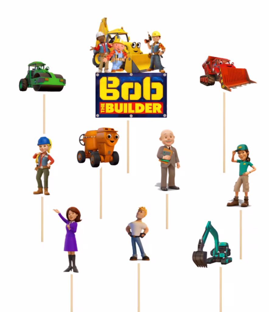 Set 10 Toppere Bob Constructorul pentru Decor Tort set 10 toppere bob constructorul decoratiuni tort utilaje constructii