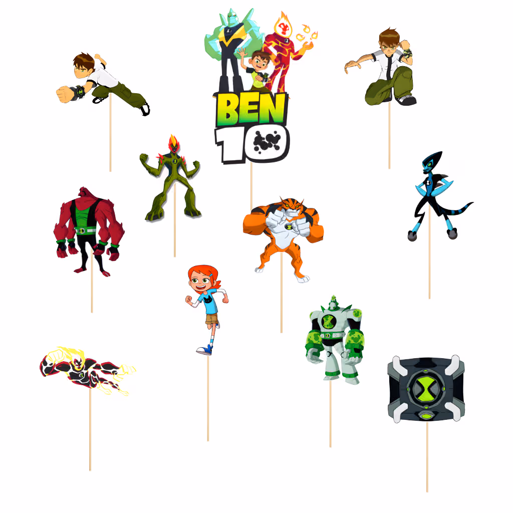 Set 11 Toppere Ben 10 pentru Decor Tort Premium set 11 toppere ben 10 decoratiuni tort extraterestri baieti