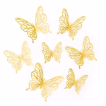 Set 12 Fluturi Decorativi 3D Auriu – Carton Plastifiat (Model 18) Set 12 fluturi decorativi 3D de culoare aurie, model ajurat tip dantela, din carton plastifiat, perfecti pentru aranjamente cu baloane si torturi de lux.