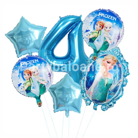 Set 6 baloane folie Frozen cu cifra 4