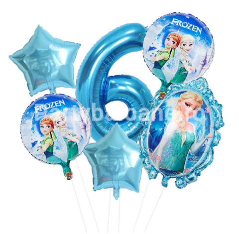 Set 6 baloane folie Frozen cu cifra 6