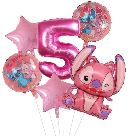 Set 6 baloane folie cu cifra 5 - Stitch Lillo
