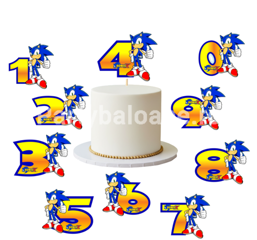 Topper Tort Cifra Sonic 0-9 (Alege Varsta) 10 x 12 cm Un set de toppere decorative din carton pentru tortul copiilor