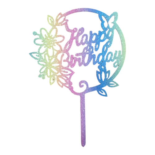 Topper Tort Happy Birthday Curcubeu Floral